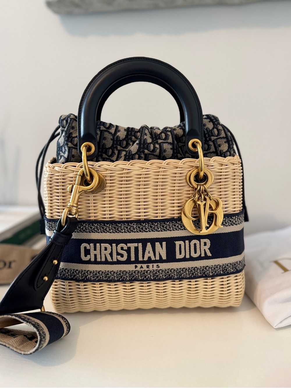 Authentic Christian Dior oblique Medium Lady Dior Wicker Bag